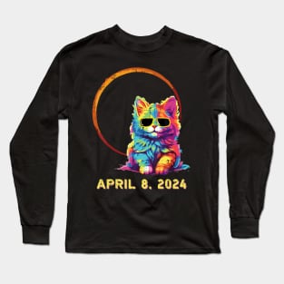 Cat Solar Eclipse 2024 Totality April 8 Wo s Long Sleeve T-Shirt